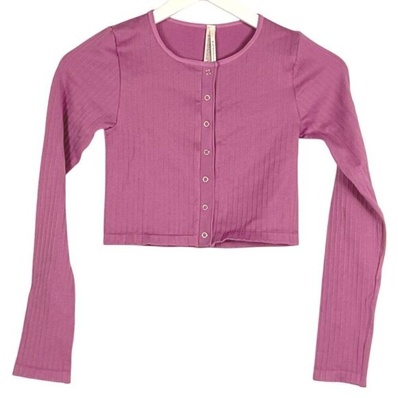 NWT Anthropologie Mauve Ribbed Long Sleeve Cropped Cardigan Size XXS/XS - Picture 4 of 14